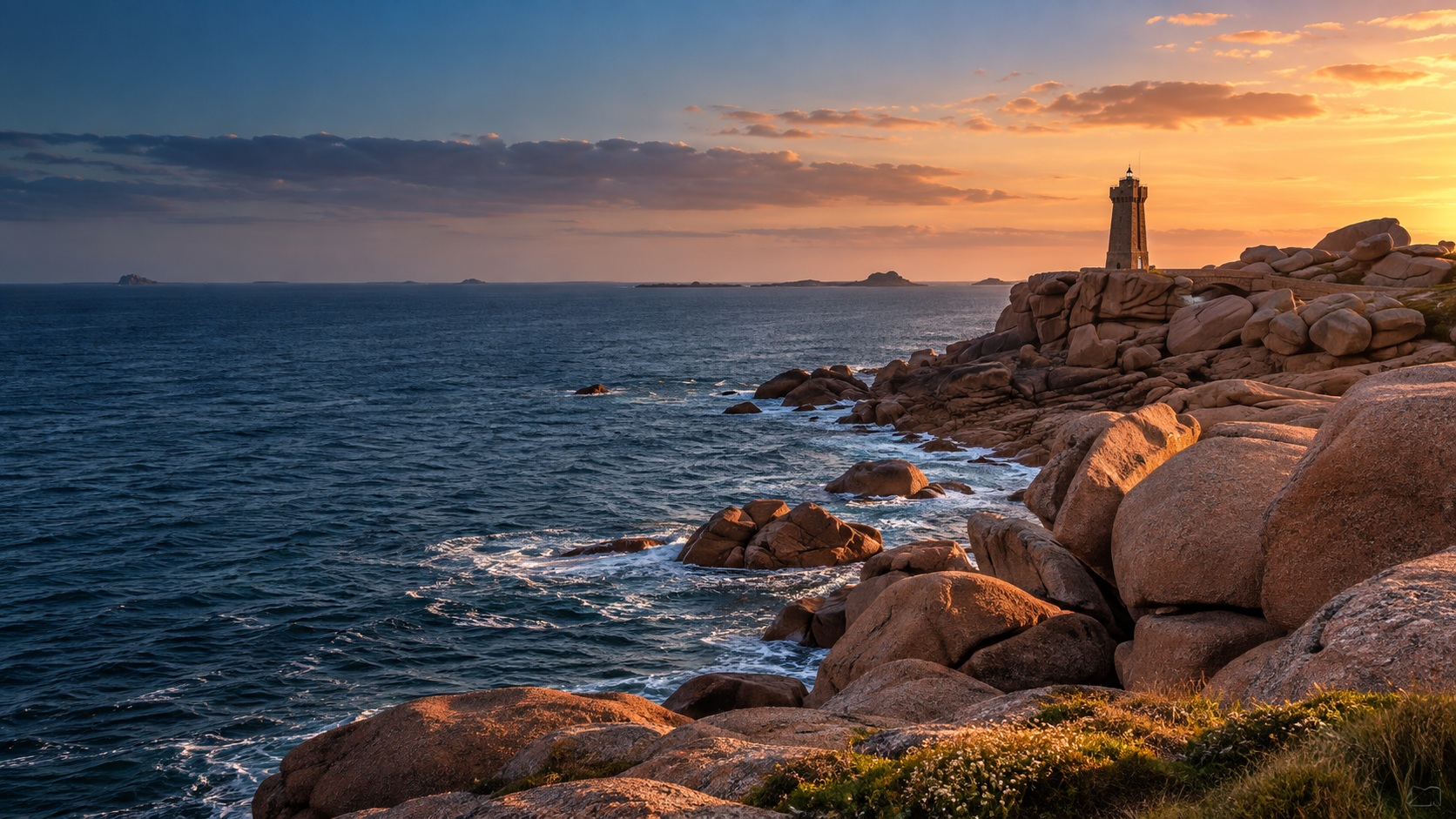 La côte de granit rose au crépuscule — visuel de création.